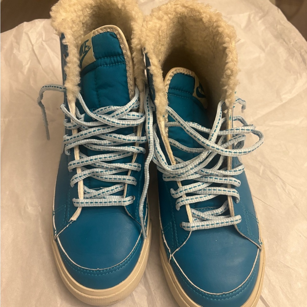 Nike Light Blue High-Top Sneakers with Cream Sherpa Lining